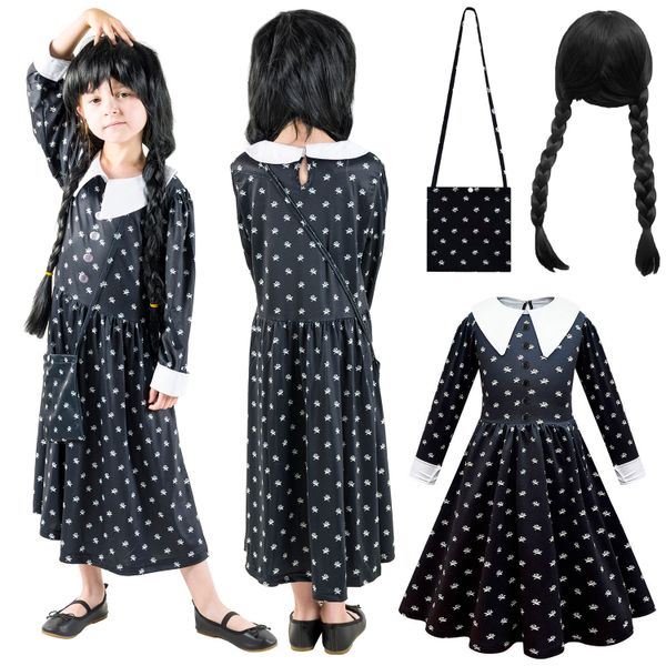 Przebranie Wednesday rozmiar 134-140 + peruka zdjęcie 1