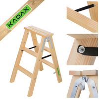 KADAX Drabina 3 Stopnie Drewniana Rozstawna Malarska Dwustronna Domowa