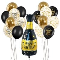 Balonowy zestaw na Sylwestra z szampanem Happy New Year, 17 szt.
