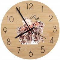 Bambusowy ZEGAR ścienny z nadrukiem z IMIENIEM na PREZENT NA URODZINY