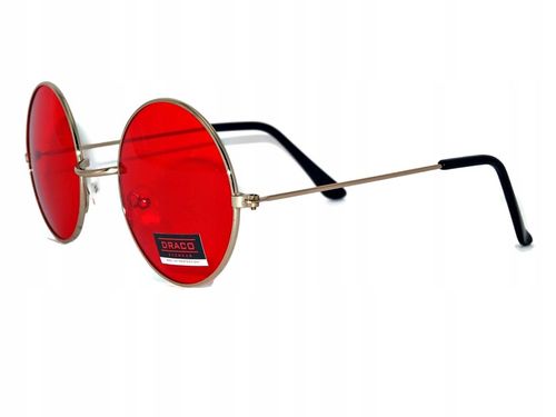OKULARY VINTAGE LENONKI OKRĄGŁE METALOWE RETRO RED CZERWONE UV400 na Arena.pl