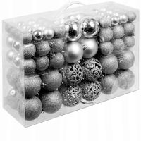 BOMBKI CHOINKOWE 6/4/3cm 100SZT ZESTAW SREBRNY PREMIUM