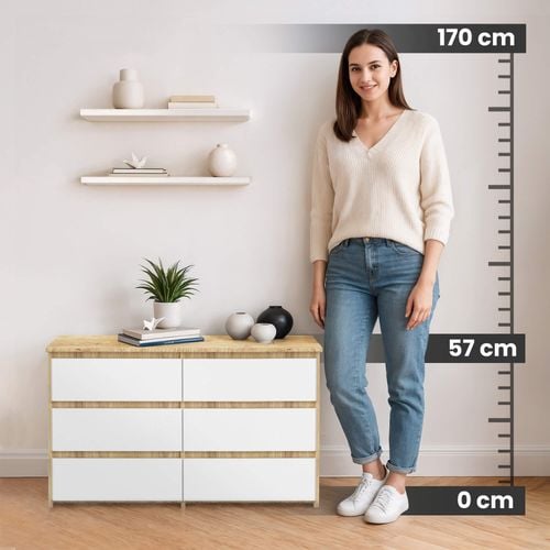 Komoda do salonu CL 100 cm 6 szuflad mała - dąb artisan biała na Arena.pl