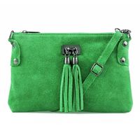 VERA PELLE torebka zamszowa listonoszka z frędzelkami V036 zielona