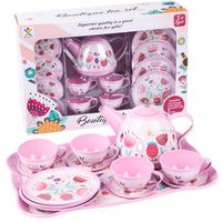FILIŻANKI DO HERBATY METALOWE TACA 13 EL. ZESTAW NACZYŃ DLA DZIEWCZYNKI