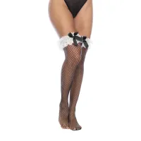 mapale maid fishnet pończochy samonośne czarny/biały one size