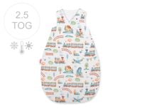 śpiworek niemowlęcy całoroczny ocieplany 75 cm- pociąg turkusowy