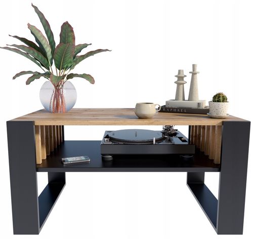 Ława stolik kawowy IGA wotan-czarny z lamelami loft retro rustykalny na Arena.pl