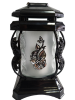 Znicz szklany kapliczka czarna z srebrną różą