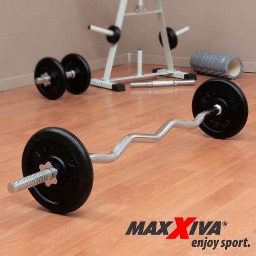 MAXXIVA Zakrzywiony dwuręczny gryf EZ, 130 cm, srebrny na Arena.pl