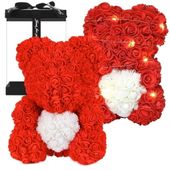 Miś z Róż Rose Bear LED 25 cm - prezent na walentynki z płatków róż ZŁOŻONY