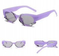 OKULARY DAMSKIE owalne PRZECIWSŁONECZNE Fioletowe Filtr UV400 + Etui