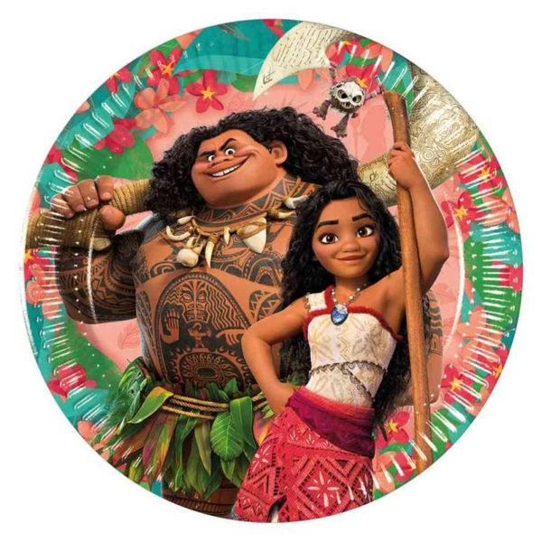 Lot De 8 Assiettes En Carton Vaiana (Moana) - 20 Cm - Idéal Pour Goûter D'anniversaire, Décoration Thème Disney