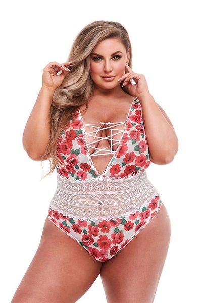 White Floral & Lace Teddy, Xl zdjęcie 1