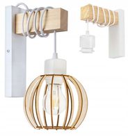 Lampa Kinkiet Ścienny drewniany LED Zwis na kablu klosz 1xE27 LOFT Biały