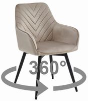 Krzesło do jadalni NANA ciemnobeżowe welur fotel obrotowe nogi czarne