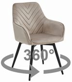 Krzesło do jadalni NANA ciemnobeżowe welur fotel obrotowe nogi czarne