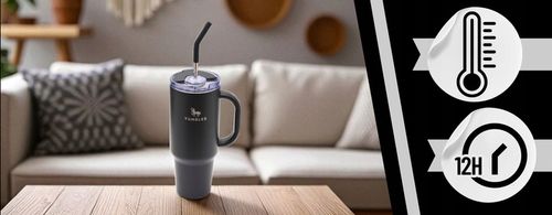 DUŻY Kubek Termiczny ze STALOWĄ SŁOMKĄ do Auta na Kawę Herbatę Zimne Napoje na Arena.pl