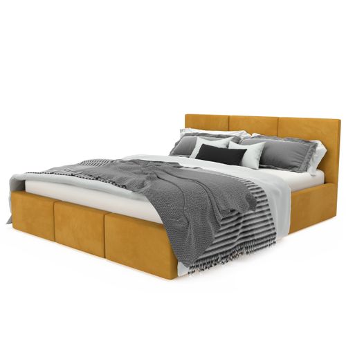 ŁÓŻKO TAPICEROWANE DO SYPIALNI 120x200 ŁÓŻKO PODWÓJNE Z POJEMNIKIEM ŻÓŁTE na Arena.pl