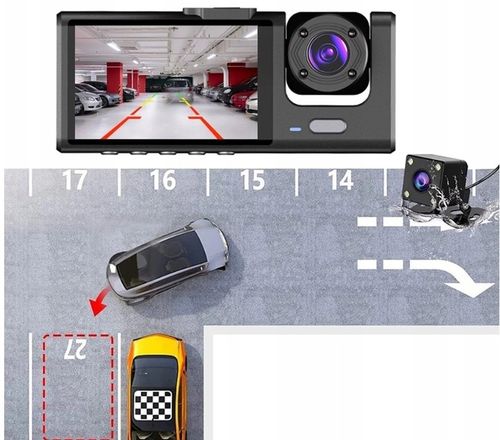 KAMERA SAMOCHODOWA WIDEOREJESTRATOR KADY FULL HD 3 KMAERY DO TAXI/UBER/BOLT na Arena.pl