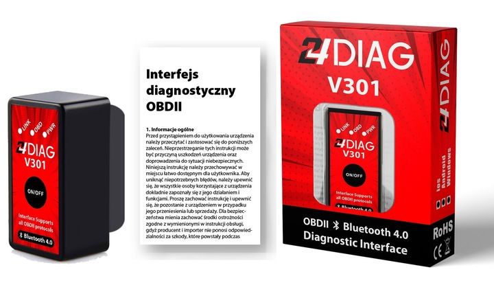 24DIAG V301 ELM327 BLUETOOTH 4.0 OBD2 INTERFEJS DIAGNOSTYCZNY iOS ANDROID zdjęcie 7