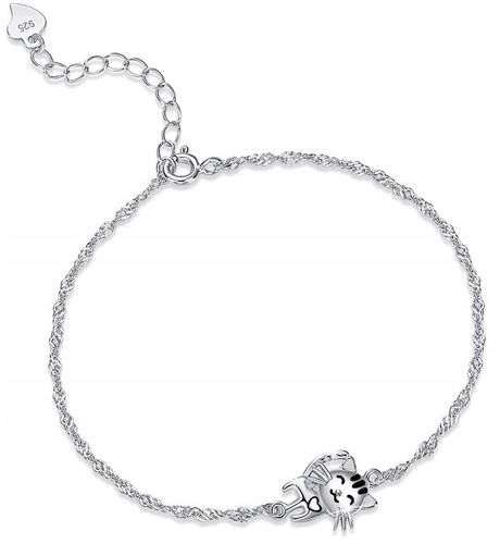 Bransoletka srebrna rodowana kotek dla dziewczynki srebro 925 na Arena.pl