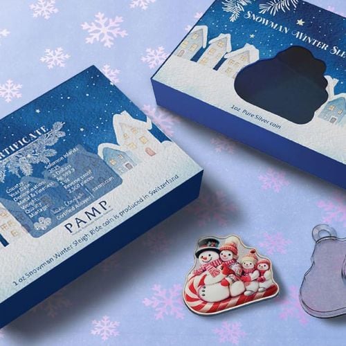 Wyspy Salomona: Snowman Sleigh Ride kolorowana 1 uncja Srebra 2025 Prooflike na Arena.pl