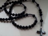 MĘSKI NASZYJNIK RÓŻANIEC ONYKS HEMATYT HIT Nowość