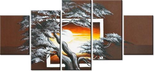 70CM 150CM OBRAZ 5 ELEM DRZEWO TLE ZACHODZĄCEGO SŁOŃCA ŚCIENNY na Arena.pl