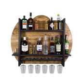 Drewniany barek na ścianę półka barowa ścienna na alkohol i kieliszki – barek wiszący loft vintage GOLD
