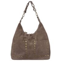 VERA PELLE torebka damska zamszowa worek z ćwiekami i paskiem V719 taupe