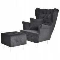 Fotel uszak Gaja podnóżkiem skandynawski Family Meble mysi szary siwy