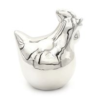 Kura wielkanocna kurka ceramiczna srebrna figurka do stroika 9 cm