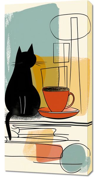 Obraz 50x100cm Kot i Kawa zdjęcie 1