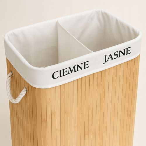 KOSZ BAMBUSOWY NA PRANIE BIELIZNĘ ZAMYKANY DWUKOMOROWY POJEMNIK WĄSKI 100L na Arena.pl