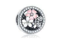 Rodowany otwierany srebrny charms do pandora kwiatki flowers blokada lock cyrkonie srebro 925 LOCK32