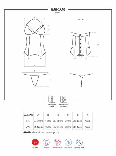 bielizna 838 cor 3 gorset i stringi  s/m na Arena.pl