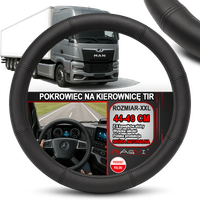 NAKŁADKA NA KIEROWNICĘ TIR BUS SKÓRZANY POKROWIEC CZARNA SKÓRA 44-46 CM