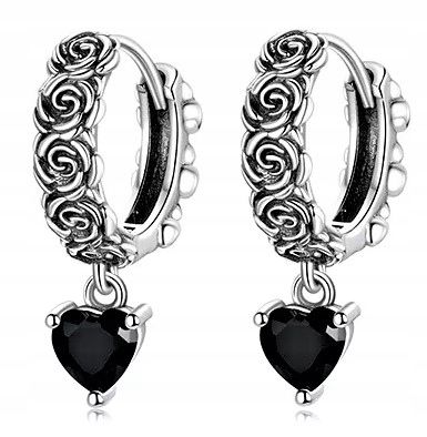 SREBRNE KOLCZYKI 925 DLA KOBIETY RÓŻE CZARNE KWIATKI ANGIELSKIE ZAPIĘCIE na Arena.pl