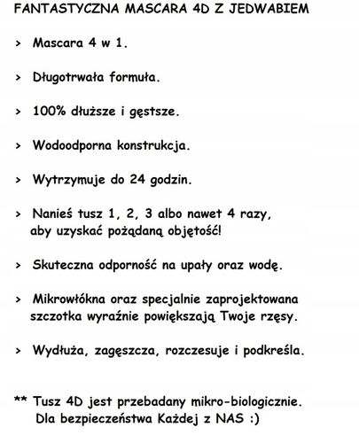 4D TUSZ DO RZĘS Jedwab wydłużający MASKARA mascara na Arena.pl