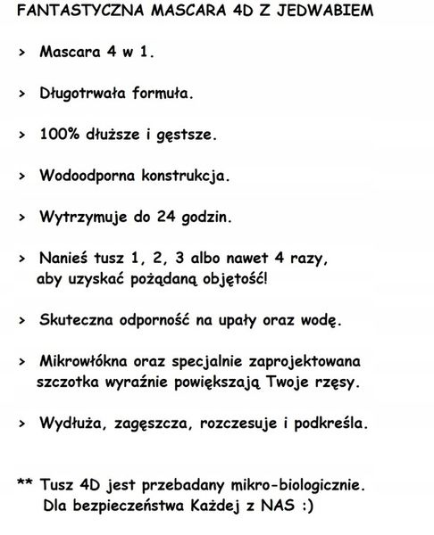 4D TUSZ DO RZĘS Jedwab wydłużający MASKARA mascara zdjęcie 2