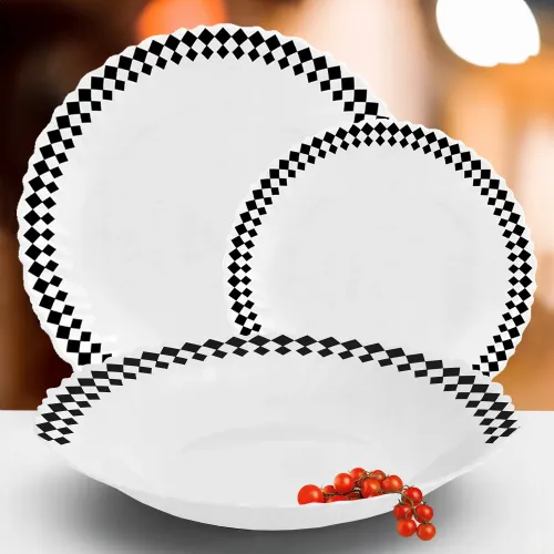 SERWIS OBIADOWY 18 ELEM DLA 6 OSÓB KPL TALERZY ZE ZDOBIENIEM W ROMBY SZKŁO na Arena.pl