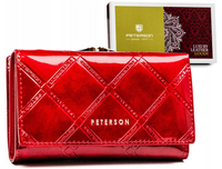 PETERSON portfel damski skórzany średni lakierowany z biglem P245 czerwony