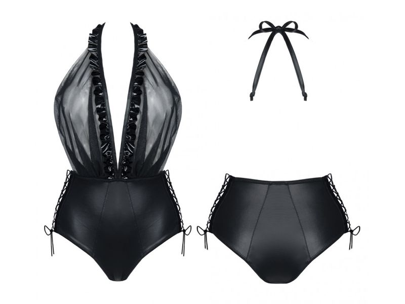 Czarne body siateczka i wetlook jak skóra L zdjęcie 6