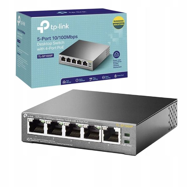 Switch sieciowy TP-LINK 5 PORTÓW RJ-45 4 PoE 58W 10/100 MBit/s Auto MDI zdjęcie 1