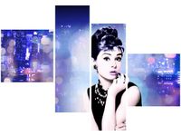 OBRAZ USTA AUDREY HEPBURN PANORAMA MIASTA NIEBIESKI