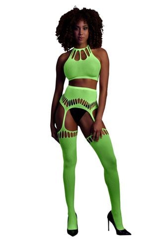 Two Piece With Crop Top And Stockings - Green - Xs/Xl na Arena.pl