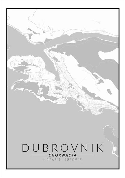 Dubrownik mapa czarno biała - plakat 70x100 cm zdjęcie 1