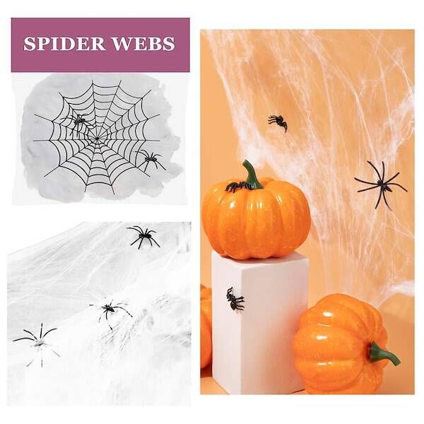 Dekoracja na Halloween pajęczyna z 2 pająkami 60g ozdoba sieć pajęcza 3,5 m zdjęcie 2