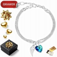 SREBRNA BRANSOLETKA DAMSKA 925 ŁAŃCUSZEK SERCE SKRZYDŁA SKRZYDŁO KOBIETY